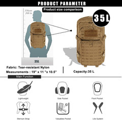 Tactical Backpack 35L Military Assault Pack MOLLE Hiking Camping Bag Colors