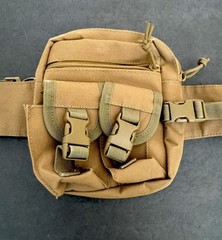 Khaki Canvas Tactical Belt Bag Adjustable Multi Pocket Heavy Duty Waist Bag
