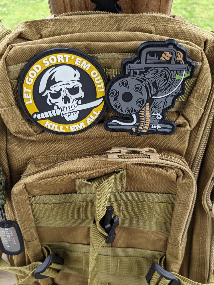 Military PVC Removable Hook & Loop Patch Let God Sort’em Out Skull Machine Gun