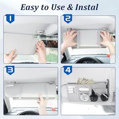 Car Sun Visor Organizer with Double Zippers, Multi-Pockets for Glasses, Gray