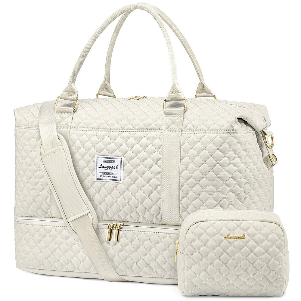 LOVEVOOK Travel Duffle Bag, Weekender Bags for Women with Large-2 Pcs, Beige
