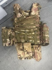 Multicam Tactical Chest Vest MOLLE w/ Attached Pouches, Adjustable One Size