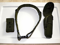 Bianchi M12 US Military Holster OD Green Bundle w/ Web Pistol Belt Large & Pouch