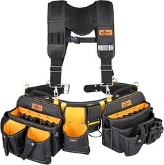 Comfortable Tough Thick 7-Piece Tool Belt with 36-49In, Black and Yellow