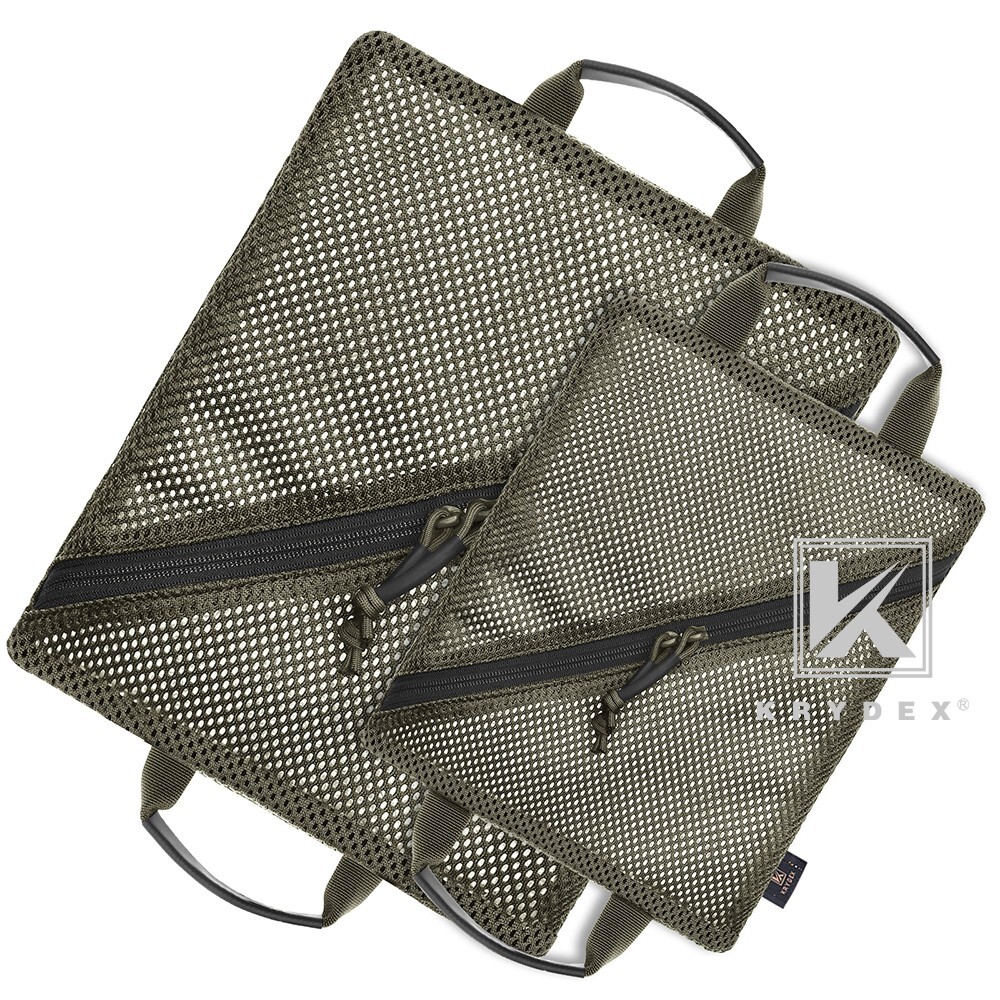 KRYDEX Tactical Mesh Pouch Set Modular Storage Organizer Pockets Green + Black