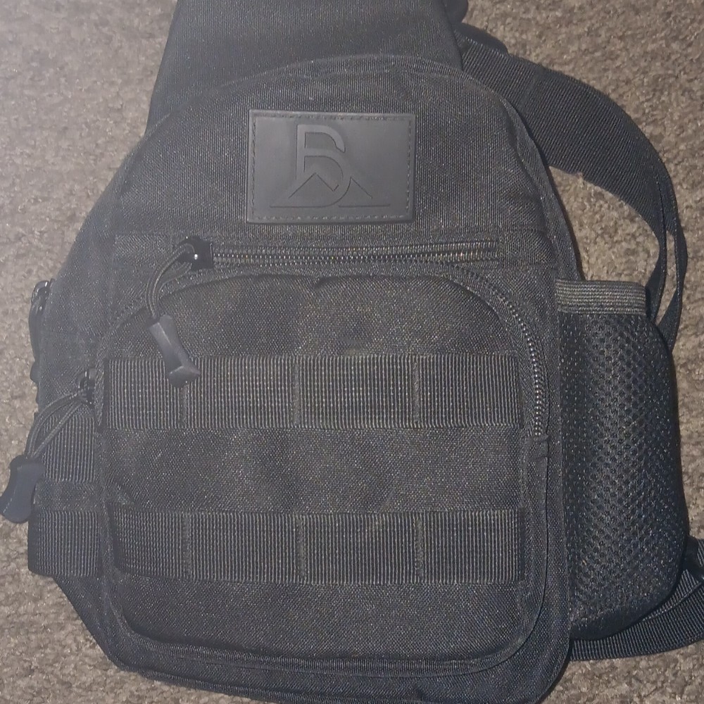 Black Tactical Sling Bag MOLLE Mesh Side Pocket 5L Zip Fits 8″ Tablet 3 Pkt
