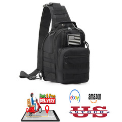 Tactical Sling Bag Waterproof High-Density Nylon MOLLE System 4-in-1 Carry Black