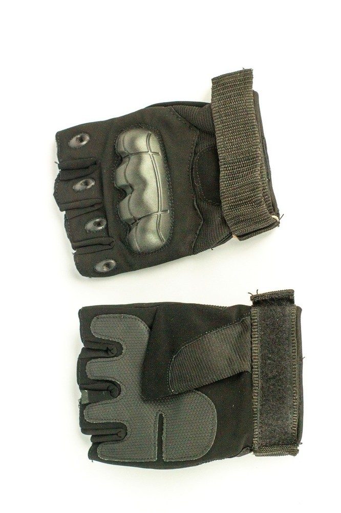 Tactical Half Finger Gloves Black – Synthetic Leather Grip, Knuckle Protection,
