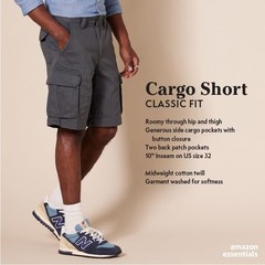Amazon Essentials Men’s 10″ Classic-Fit Cargo Shorts, Soft Cotton 38, Grey
