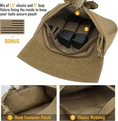 Compact Khaki Tactical Drop Pouch with Multiple Compartments – USA Flag Included