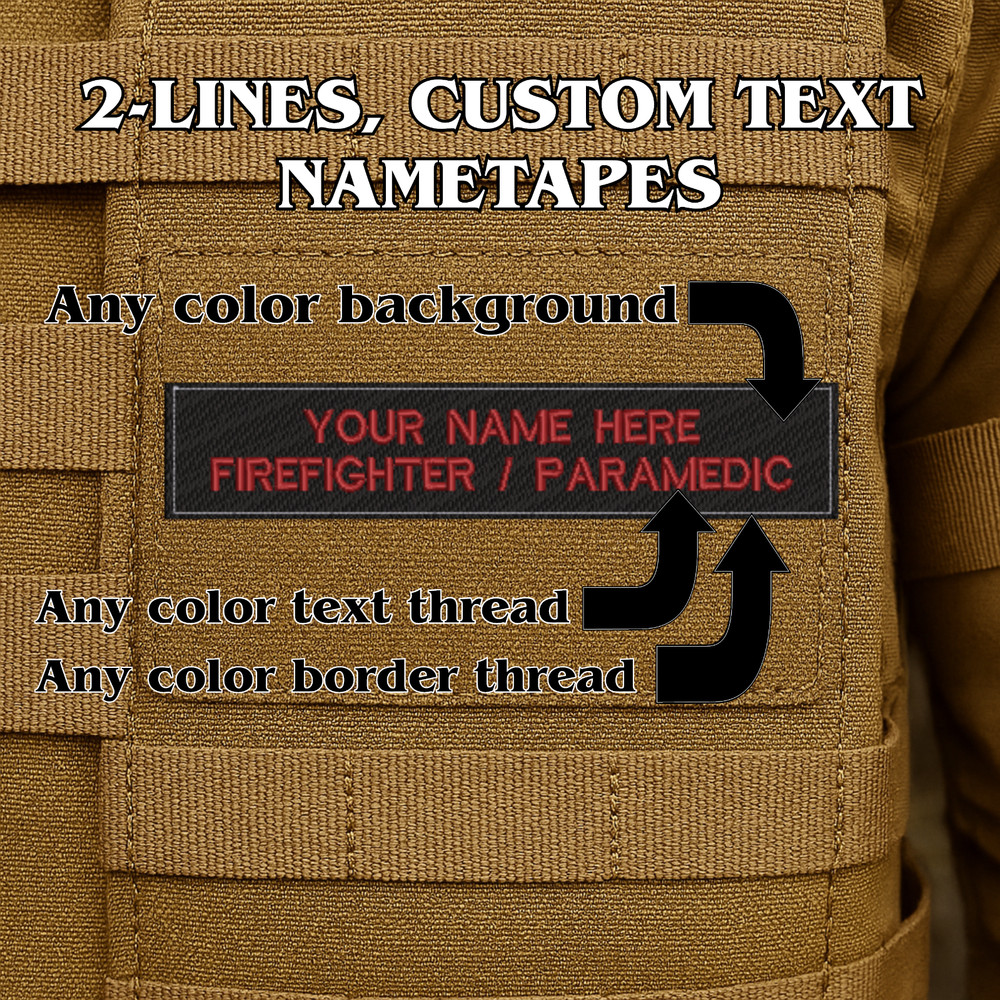 Custom Fire/Rescue/EMS/Police Embroidered Name Tapes – 1″ X 5″, Hook & Loop Back
