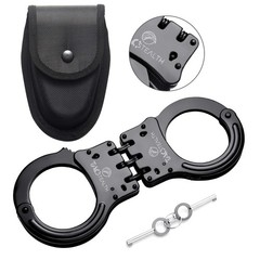 TacStealth Double Lock Hinged Handcuffs with Two Keys & Case | Heavy Black