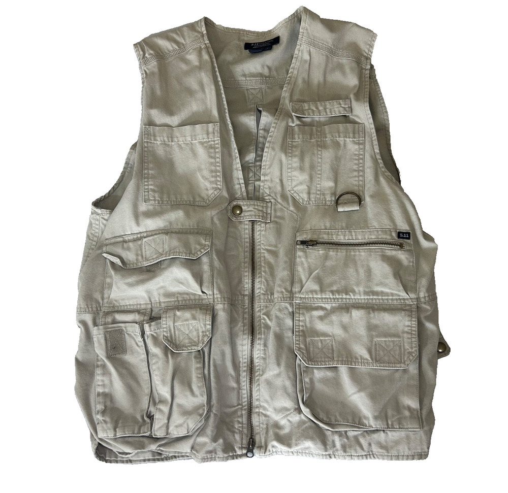 5.11 Tactical Series Utility Vest Men’s L Taclite Beige Cotton Canvas 80001
