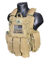 Coyote Tan FDE Tactical Vest Plate carrier w/ 2 Curved 8×10 Plates- Lvl III