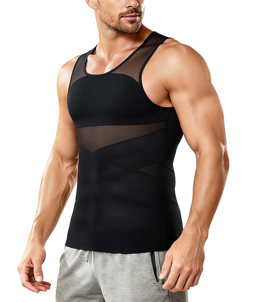 Mens Compression Shirt for Gynecomastia – Sleeveless Slimming Undershirts Bod…
