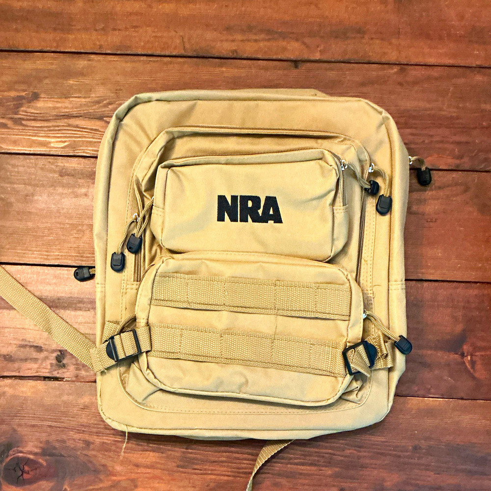 Tan Tactical Backpack w/ Embroidered Logo, Zip Closure & External Pockets