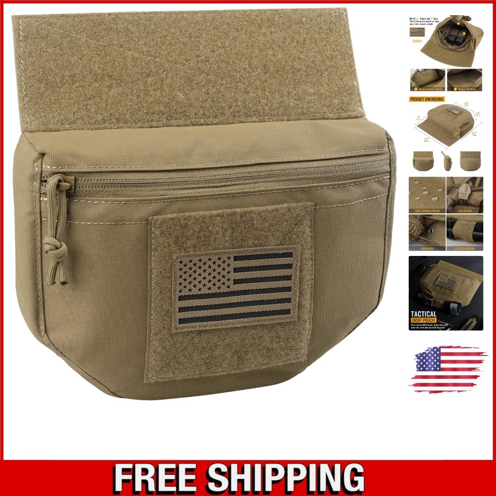 Compact Khaki Tactical Drop Pouch with Multiple Compartments – USA Flag Included