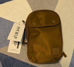 HKWIP Brown Fabric Zip Pouch Bag w/ Logo Accent, Adjustable Nylon Strap