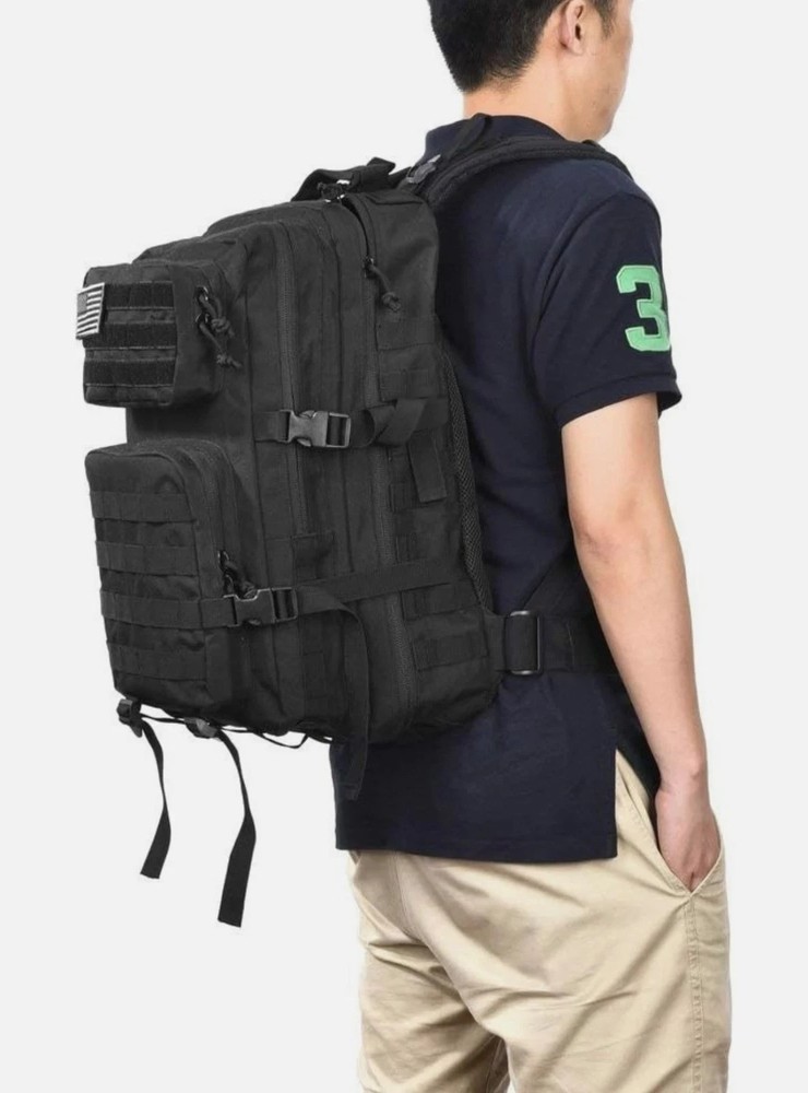 Large Army MOLLE Tactical Backpack Black – Military Rucksack Bug Out Bag Gear