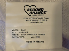 SECOND CHANCE Male Concealable Armor Carrier Spa2 3XLT 3018-2815 White Poly/Cot