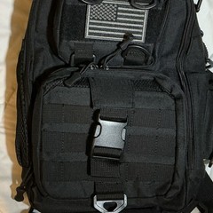 Black Nylon Tactical Backpack with MOLLE Webbing and American Flag Patch
