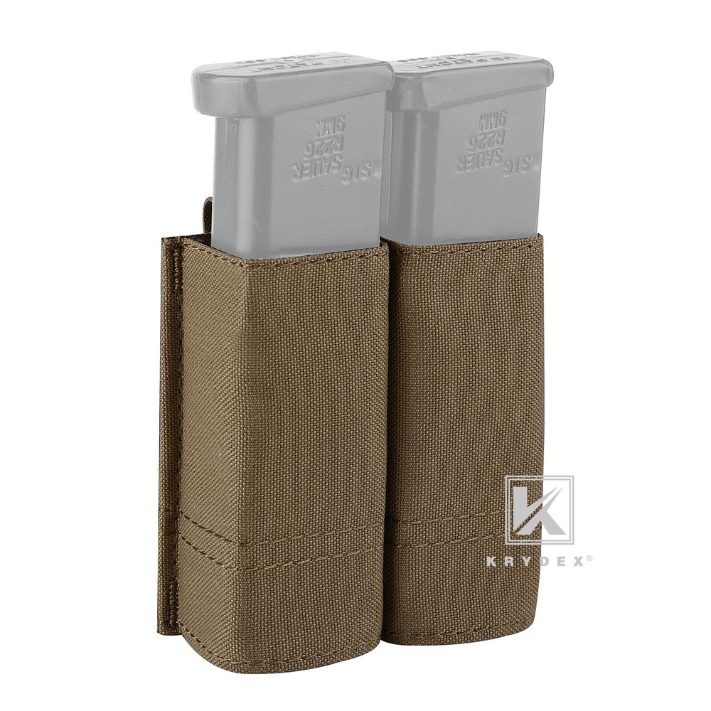KRYDEX Tactical Double Stack 9mm Pistol Magazine Pouch Belt MOLLE Mounted Coyote