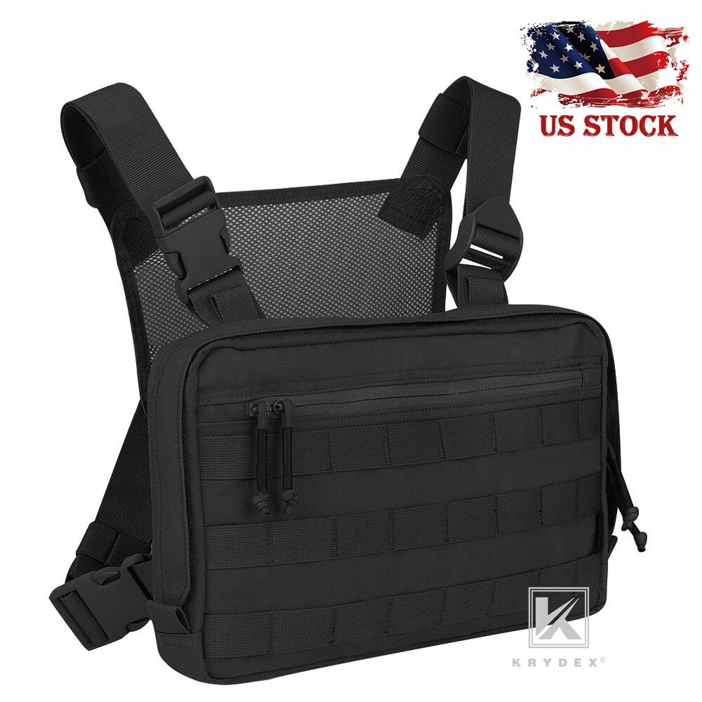 KRYDEX Chest Bag Chest Recon Bag Tactical Front MOLLE Pack Large Capacity Black