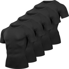 5 Pack Men’s Compression Shirts Cool Dry Short Sleeve Baselayer Athletic Work…
