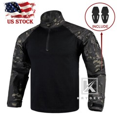 KRYDEX Gen4 Combat Shirt Army Uniform with Elbow Pads Tops Black MC Camo Airsoft