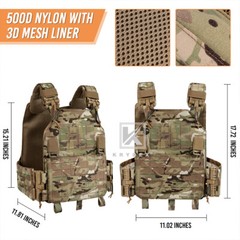 KRYDEX Plate Carrier Tactical Vest Quick Release Buckle & Laser Cut MOLLE Panel
